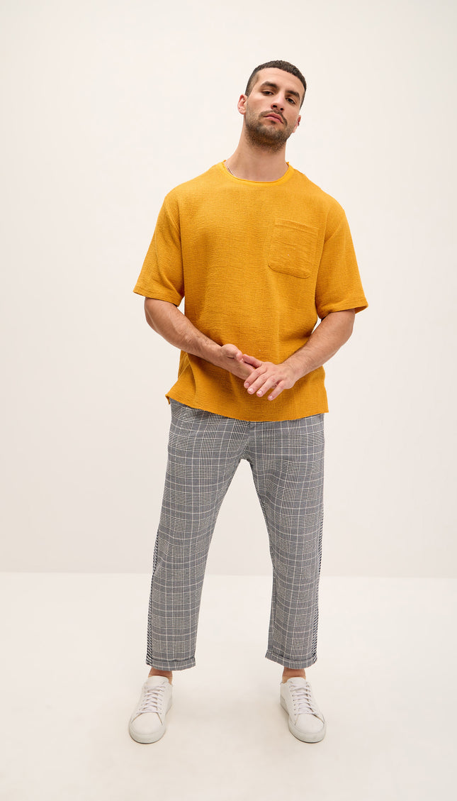 Pure Cotton Textured Oversized T-shirt - Mustard - Ron Tomson