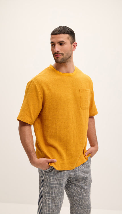 Pure Cotton Textured Oversized T-shirt - Mustard - Ron Tomson