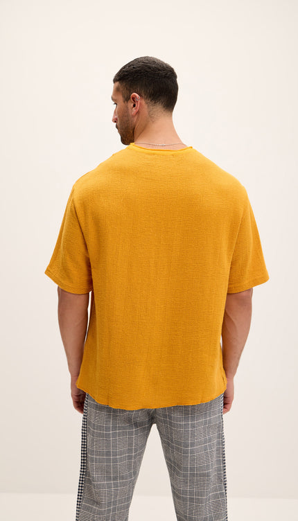 Pure Cotton Textured Oversized T-shirt - Mustard - Ron Tomson