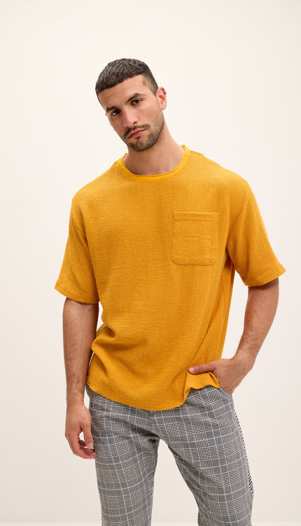 Pure Cotton Textured Oversized T-shirt - Mustard - Ron Tomson