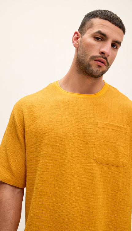 Pure Cotton Textured Oversized T-shirt - Mustard - Ron Tomson