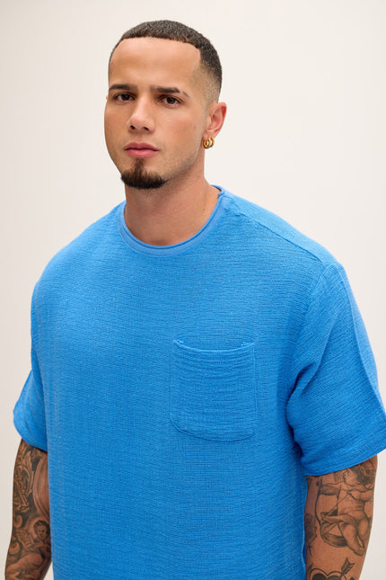 Pure Cotton Textured Oversized T-shirt - Sax - Ron Tomson