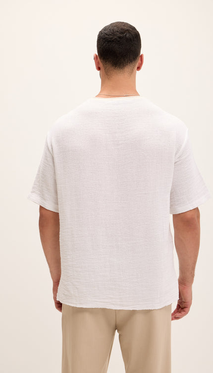 Pure Cotton Textured Oversized T-shirt - White - Ron Tomson