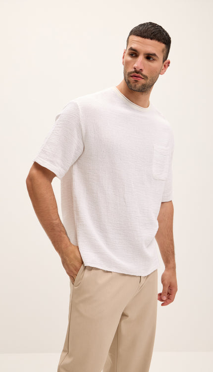 Pure Cotton Textured Oversized T-shirt - White - Ron Tomson