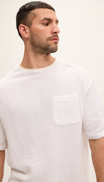 Pure Cotton Textured Oversized T-shirt - White - Ron Tomson