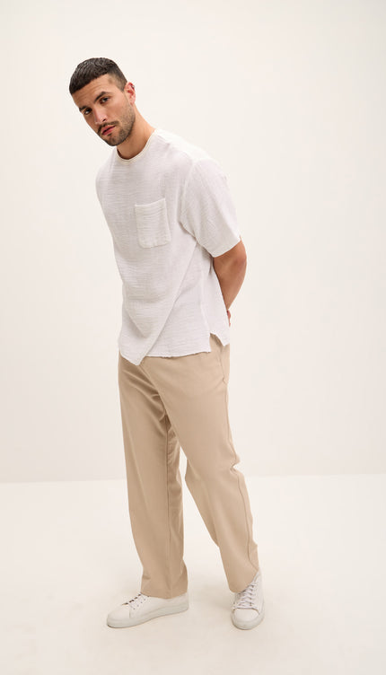 Pure Cotton Textured Oversized T-shirt - White - Ron Tomson