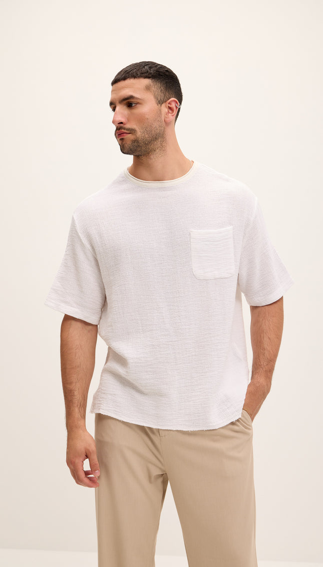 Pure Cotton Textured Oversized T-shirt - White - Ron Tomson