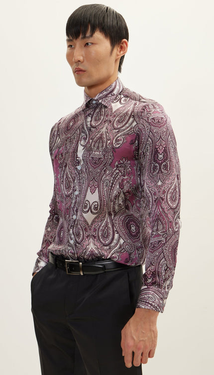 Pure Silk Shirt - Paisley Purple - Ron Tomson