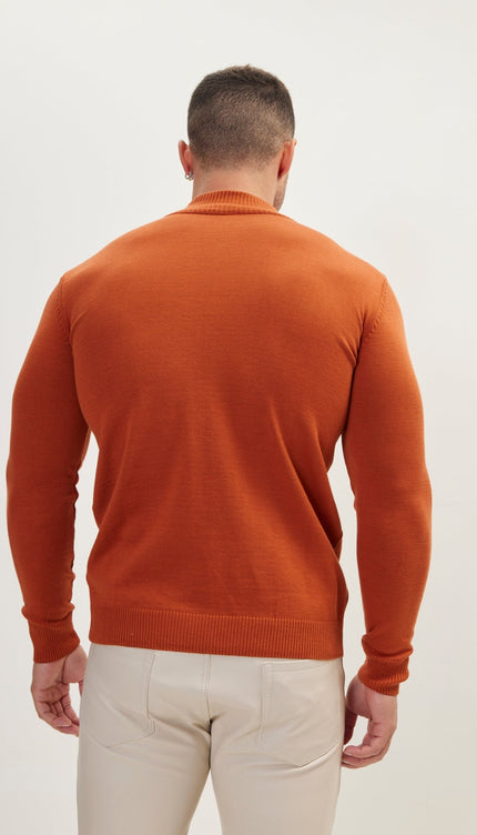 Quarter Zipper Mock Neck Ribbed Sweater - Tile - Ron Tomson
