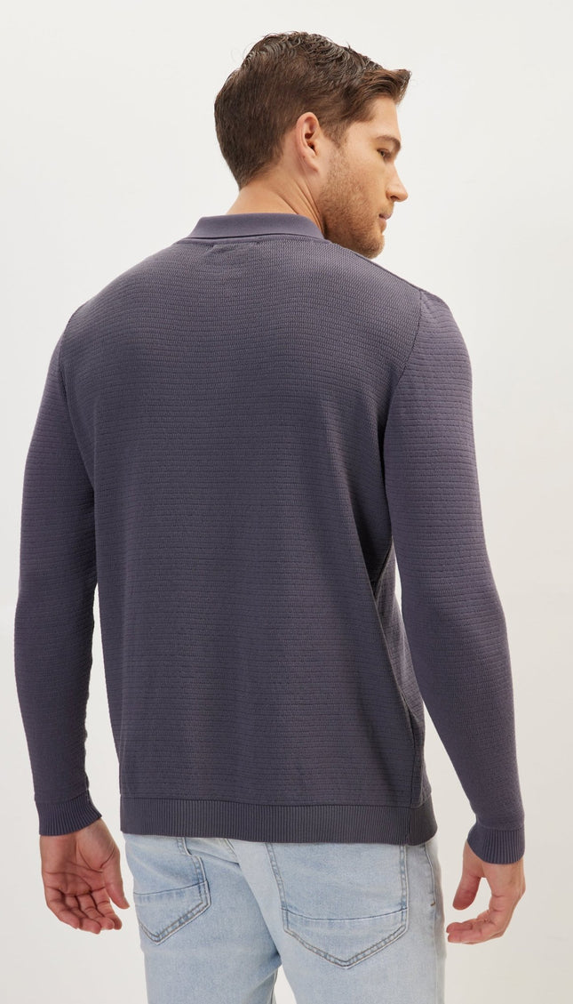 Quarter Zipper Ribbed Polo - Anthracite - Ron Tomson