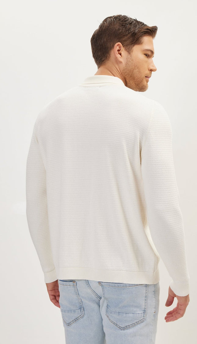 Quarter Zipper Ribbed Polo - Ecru - Ron Tomson