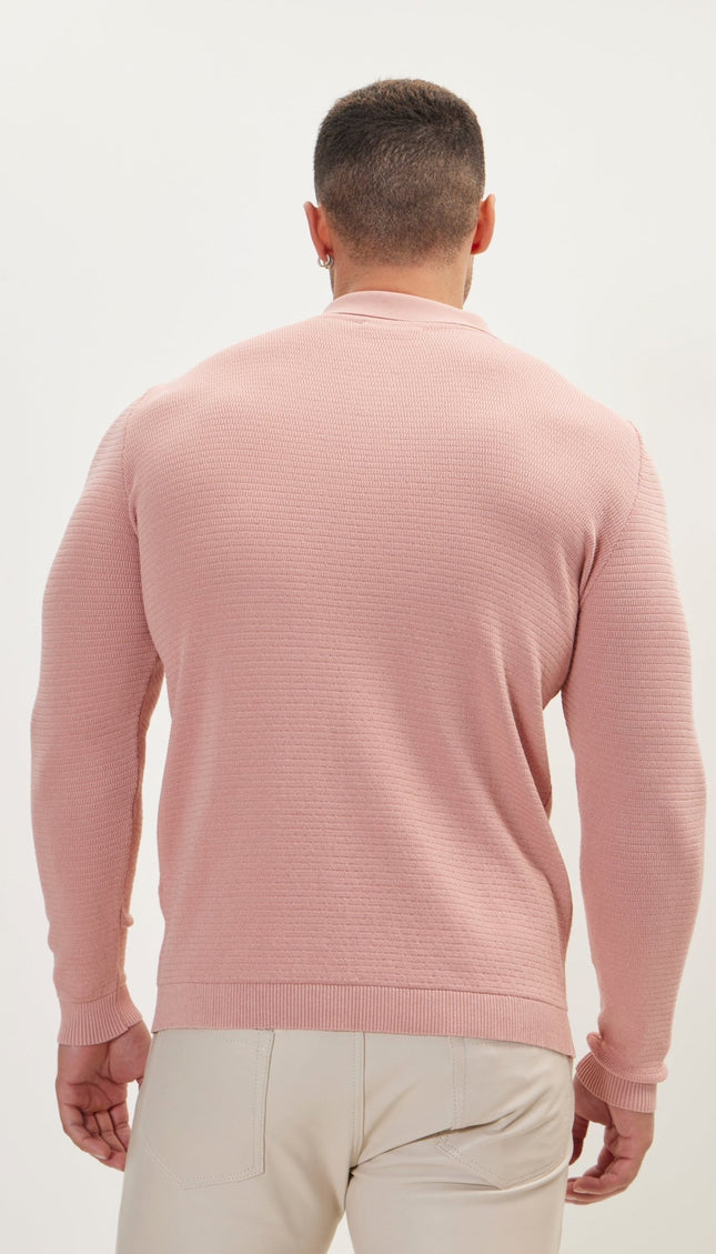 Quarter Zipper Ribbed Polo - Rose - Ron Tomson