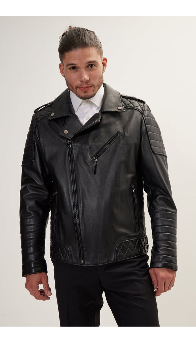 Quilted Leather Moto Jacket - Black Falcon - Ron Tomson