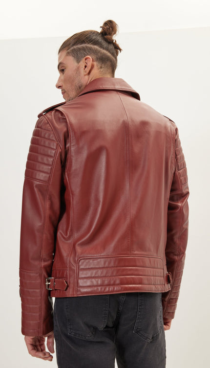 Quilted Leather Moto Jacket - Brick Falcon - Ron Tomson