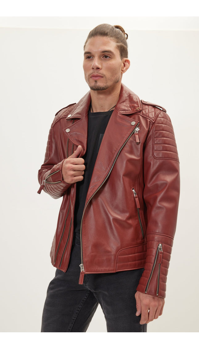 Quilted Leather Moto Jacket - Brick Falcon - Ron Tomson
