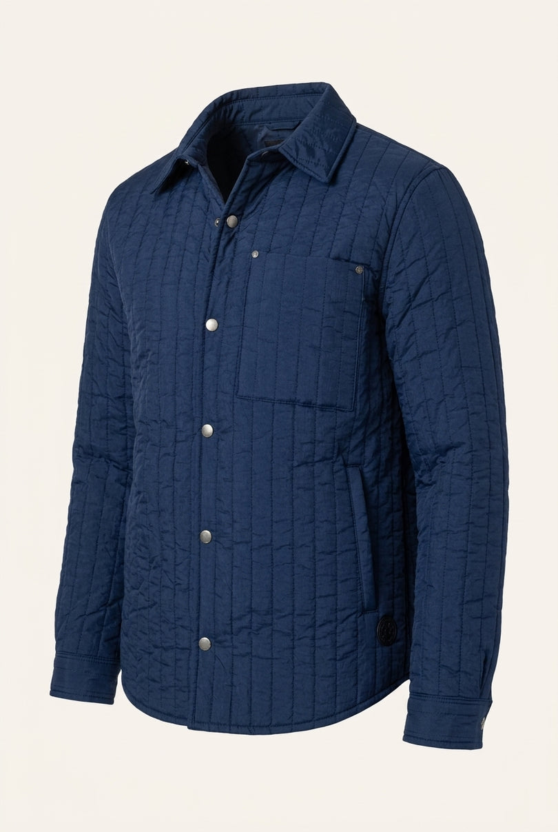 Quilted Shirt Jacket - Navy - Front