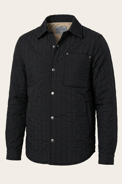 Quilted Snap Button Jacket - Black - Front