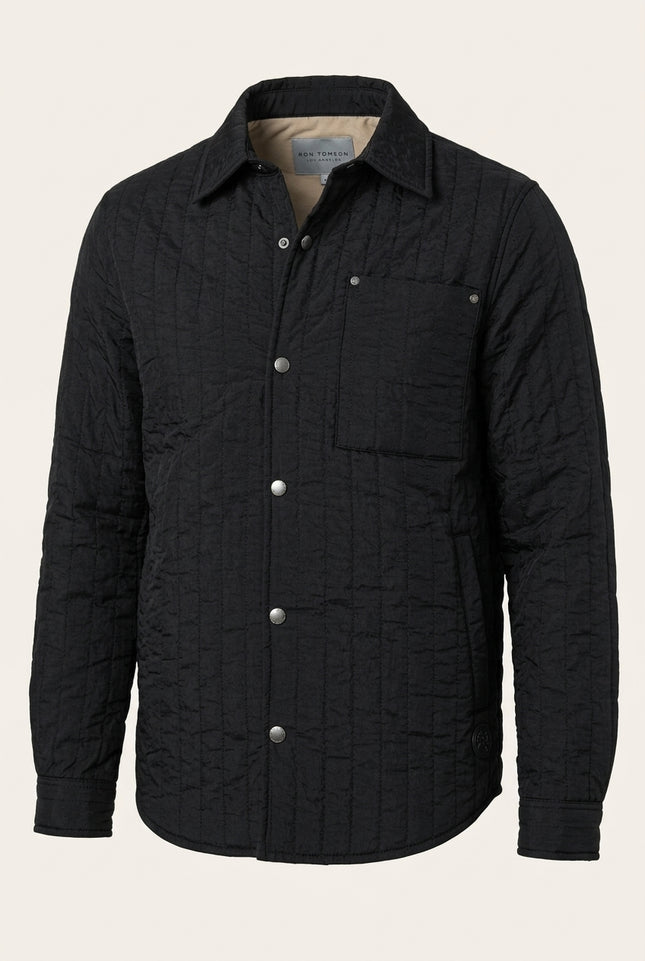 Quilted Snap Button Jacket - Black - Front