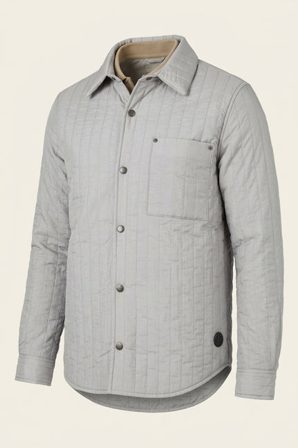 Quilted Snap Button Jacket - Light Grey - Front