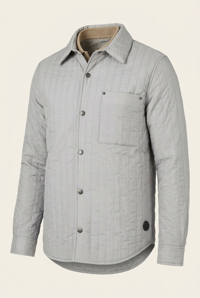 Quilted Snap Button Jacket - Light Grey - Front