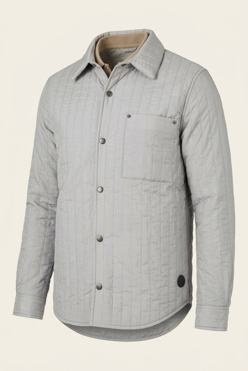Quilted Snap Button Jacket - Light Grey - Front
