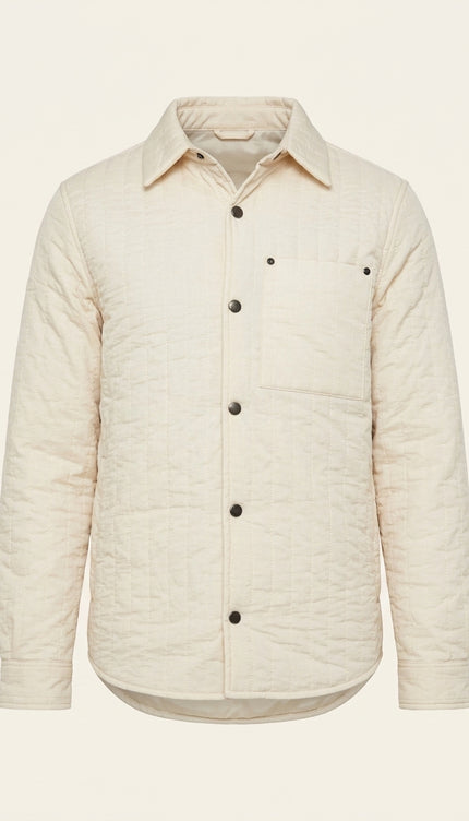 Quilted Snap Button Jacket - Stone - Front