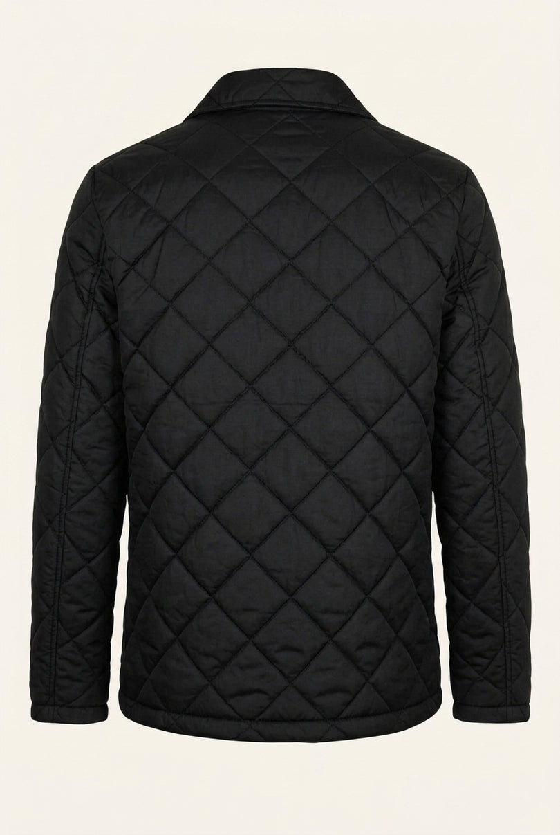 Quilted Zipper Jacket - Black - Back