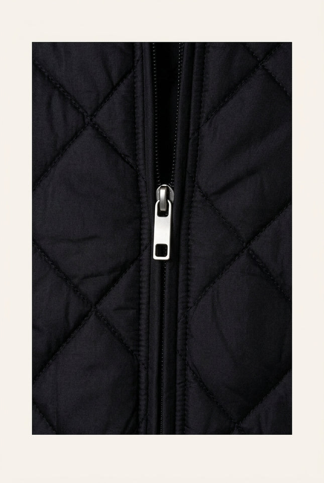 Quilted Zipper Jacket - Black - Detail