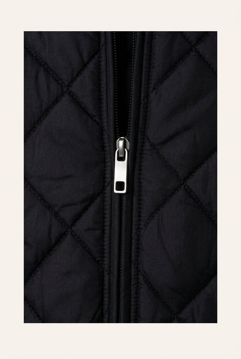 Quilted Zipper Jacket - Black - Detail