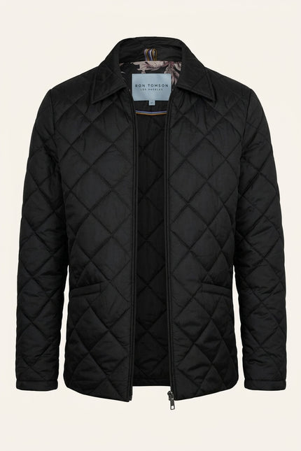 Quilted Zipper Jacket - Black - Front