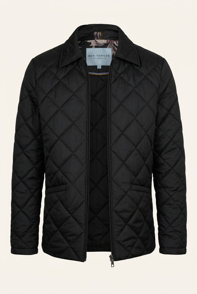 Quilted Zipper Jacket - Black - Front