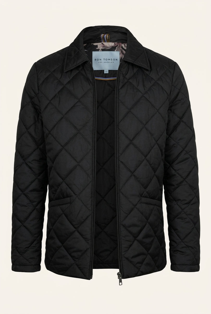 Quilted Zipper Jacket - Black - Front