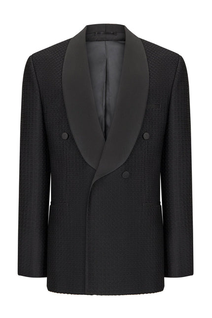 Raised Armor Texture Double Brested Tuxedo Jacket - Black - Ron Tomson