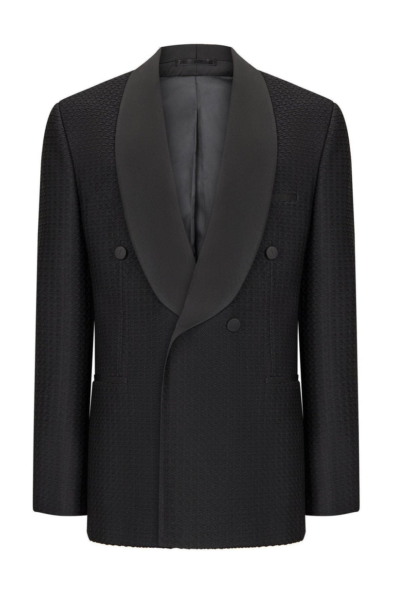Raised Armor Texture Double Brested Tuxedo Jacket - Black - Ron Tomson