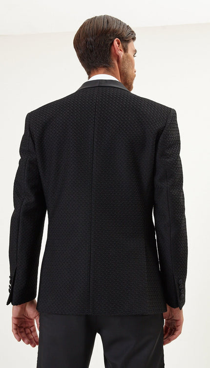 Raised Armor Texture Double Brested Tuxedo Jacket - Black - Ron Tomson