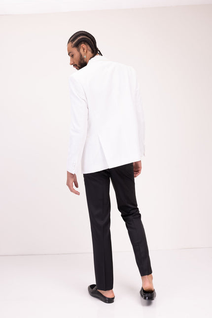 Raised Armor Texture Double Brested Tuxedo Jacket - White - Ron Tomson