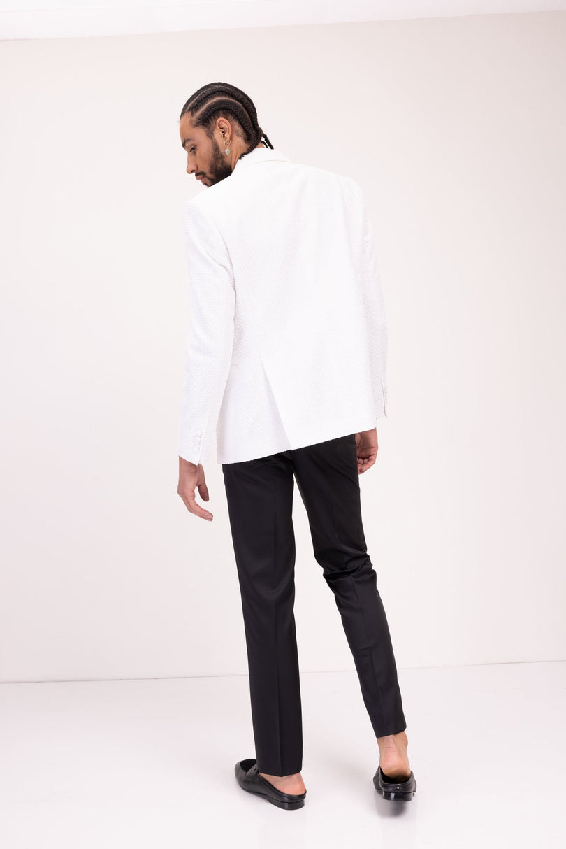 Raised Armor Texture Double Brested Tuxedo Jacket - White - Ron Tomson
