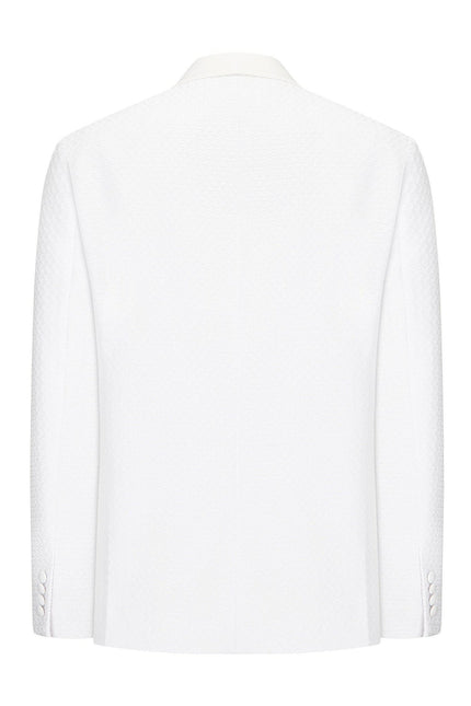Raised Armor Texture Double Brested Tuxedo Jacket - White - Ron Tomson
