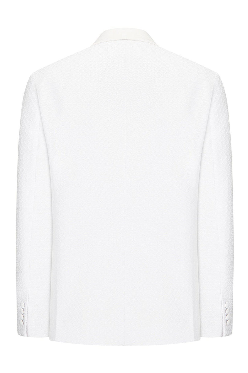 Raised Armor Texture Double Brested Tuxedo Jacket - White - Ron Tomson