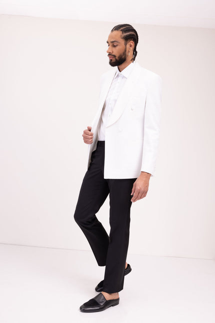 Raised Armor Texture Double Brested Tuxedo Jacket - White - Ron Tomson