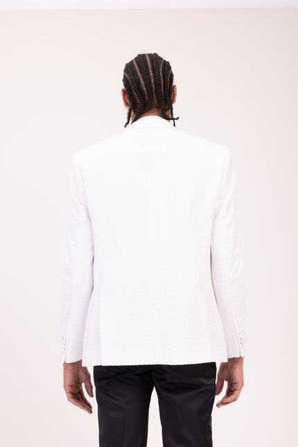 Raised Armor Texture Double Brested Tuxedo Jacket - White - Ron Tomson
