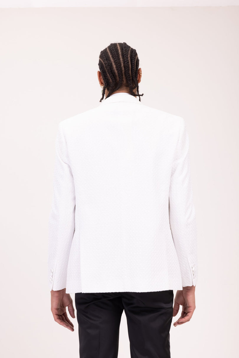 Raised Armor Texture Double Brested Tuxedo Jacket - White - Ron Tomson