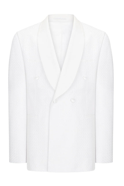 Raised Armor Texture Double Brested Tuxedo Jacket - White - Ron Tomson