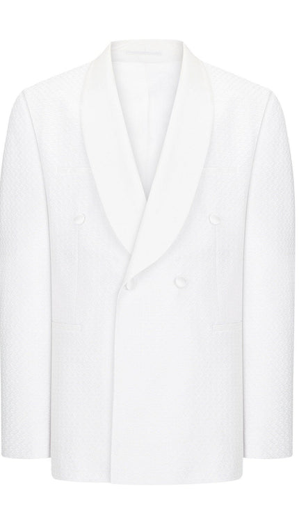 Raised Armor Texture Double Brested Tuxedo Jacket - White - Ron Tomson