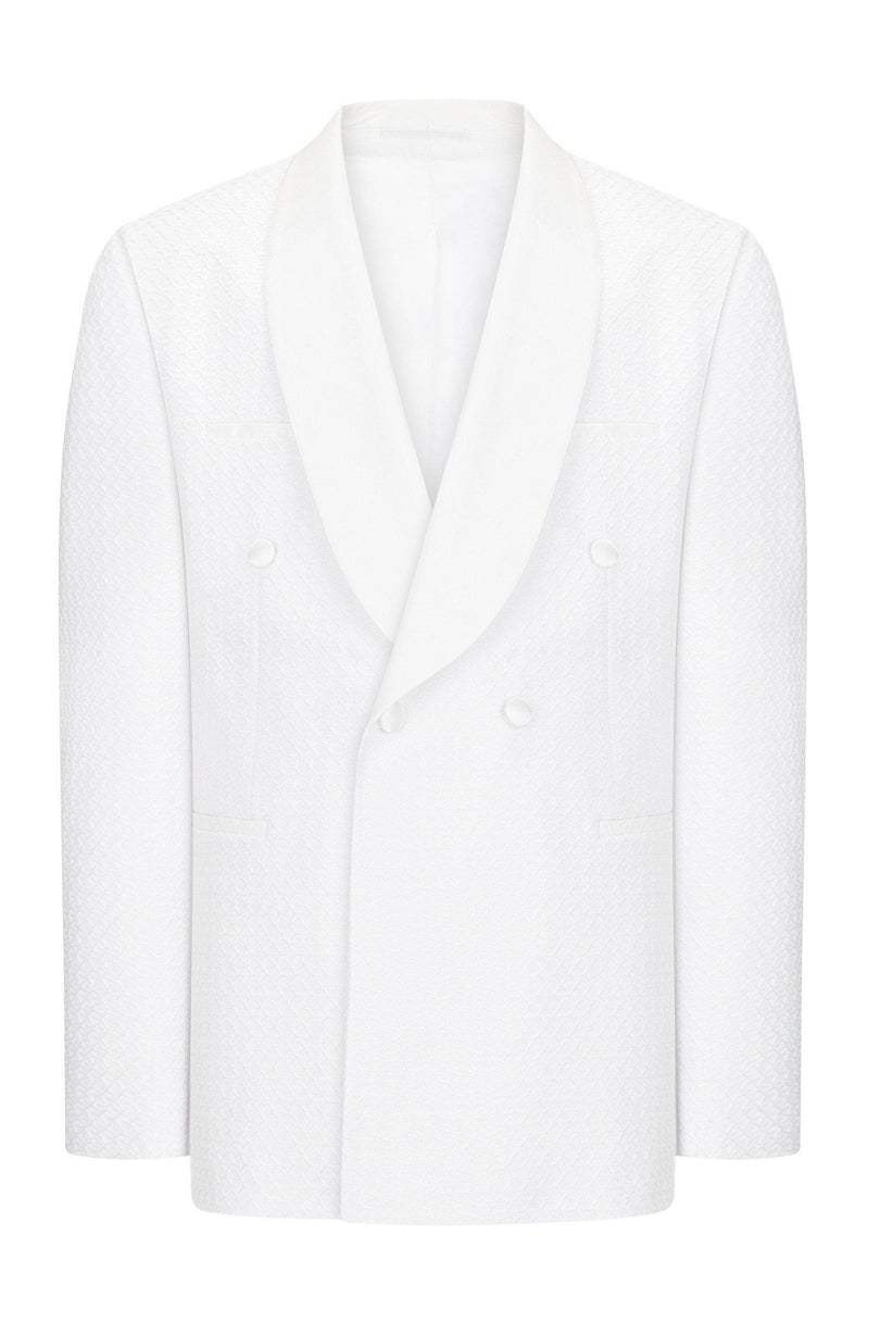 Raised Armor Texture Double Brested Tuxedo Jacket - White - Ron Tomson