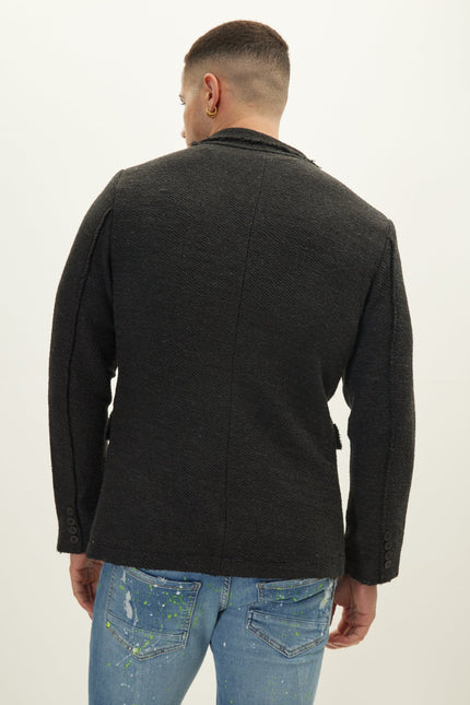 Raw Edge Fitted Cardigan - Anthracite Black - Ron Tomson