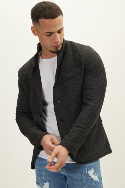 Raw Edge Fitted Cardigan - Anthracite Black - Ron Tomson