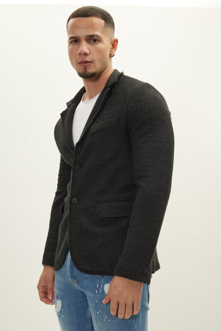 Raw Edge Fitted Cardigan - Anthracite Black - Ron Tomson