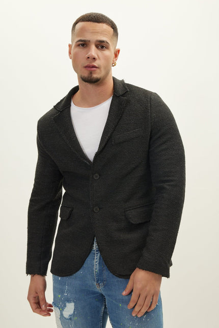 Raw Edge Fitted Cardigan - Anthracite Black - Ron Tomson