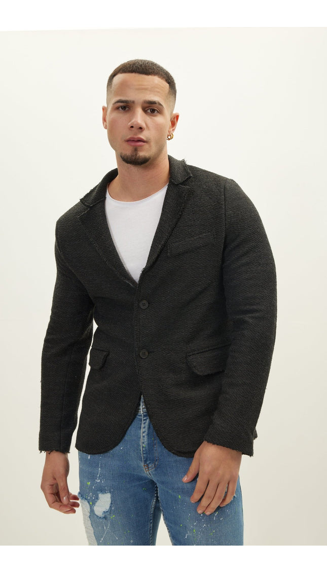 Raw Edge Fitted Cardigan - Anthracite Black - Ron Tomson